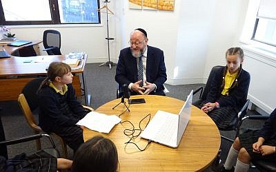 Nancy Reuben pupils record podcast with Chief Rabbi