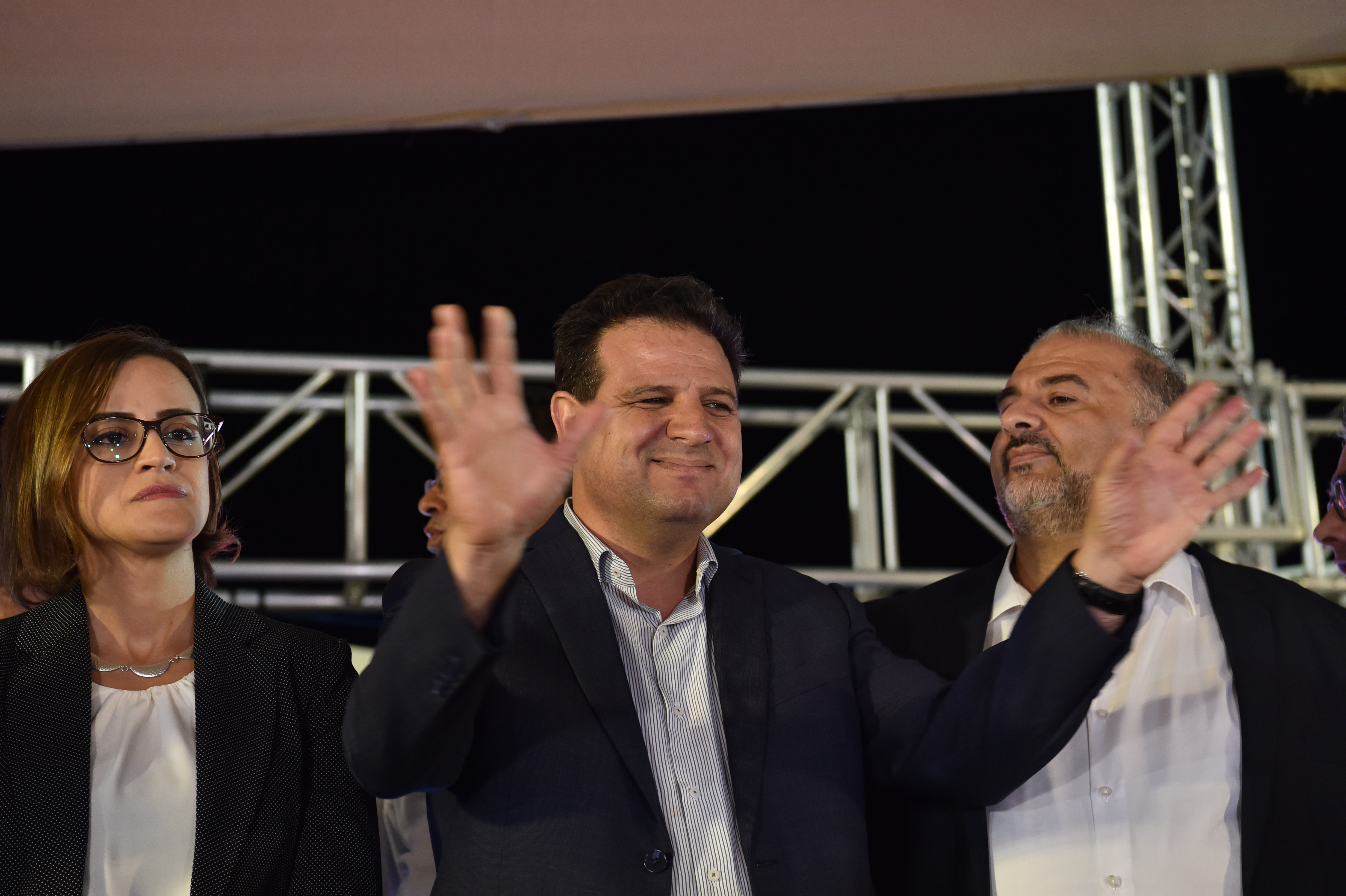 Heads of the Joint List party reacts as the first results in the Israeli Knesset elections are announced, September 17, 2019. as the first exit polls are announced on television. - Israeli Prime Minister Benjamin Netanyahu and his main challenger Benny Gantz were neck-and-neck in the country's general election after polls closed, exit surveys showed. Three separate exit polls carried by Israeli television stations showed Netanyahu's right-wing Likud and Gantz's centrist Blue and White alliance with between 31 and 34 parliament seats each out of 120. Photo by: Gil Eliyahu-JINIPIX