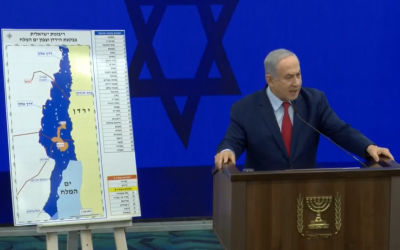 Benjamin Netanyahu during a press conference announcing the planned expansion
