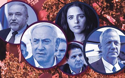 From left to right: Avigdor Lieberman, Benjamin Netanyahu, Ayelet Shaked, Ayman Odeh and Benny Gantz are all major players in the upcoming Israeli election. Pic: JTA