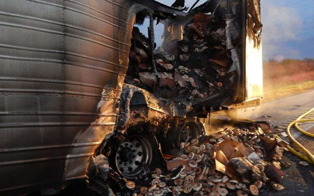 38,000 pounds of bagels burnt in truck days before Yom Kippur (Indiana State Police - 
https://content.govdelivery.com/accounts/INPOLICE/bulletins/2648669)