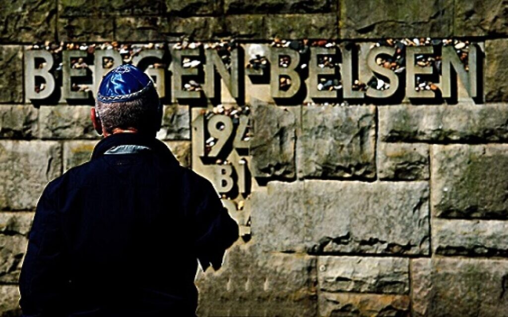 Holocaust survivor at the Bergen-Belsen memorial.