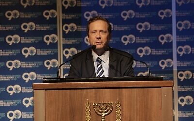 Jewish Agency chairman Isaac Herzog speaking at its Board of Governors meeting.