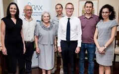 LtR: Prof. Rivka Dresner-Polak (grant winner), Prof. Eli Keshet (grant winner), Prof. Ruth Armin (co-chair of the UK-IL Science Committee), Dr. Amnon Buxboim (grant winner), HMA Neil Wigan, Prof. Ittai Ben Porath, Dr. Dina Zur (representing grant winner, Prof. Anat Lowenstein)