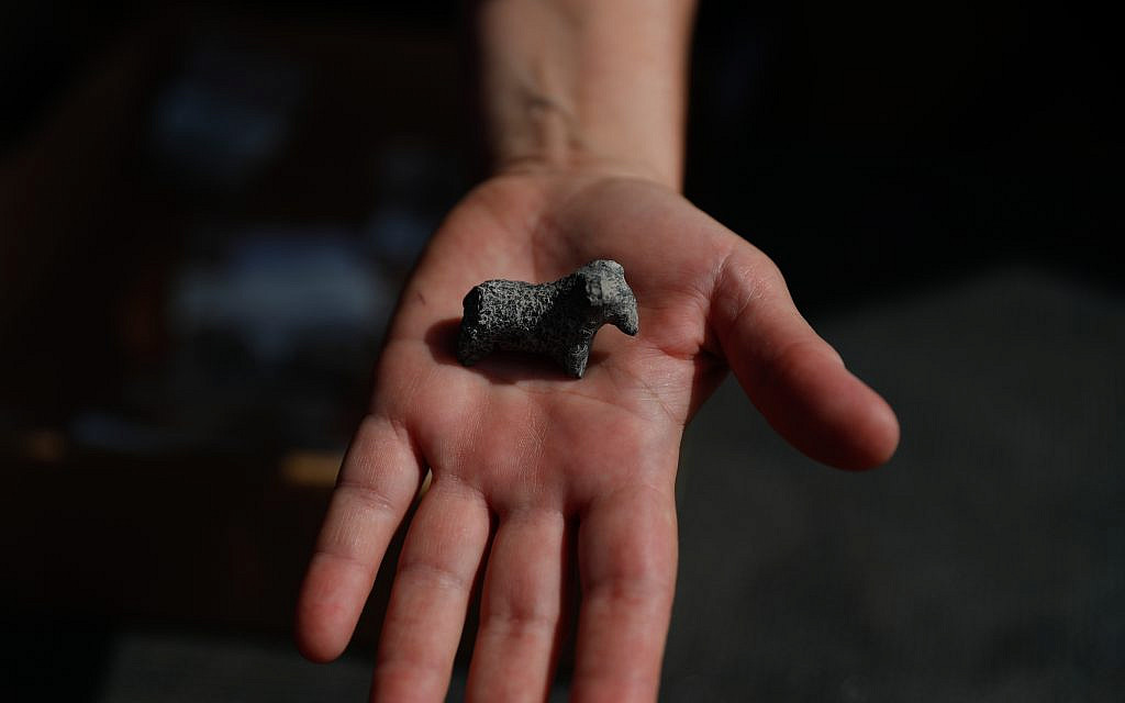 A picture taken on October 06, 2019 shows a small animal figurine unearthed at the archaeological site of En Esur (Ein Asawir) where a 5000-year-old city was uncovered, near the Israeli town of Harish on October 06, 2019. Photo by: JINIPIX