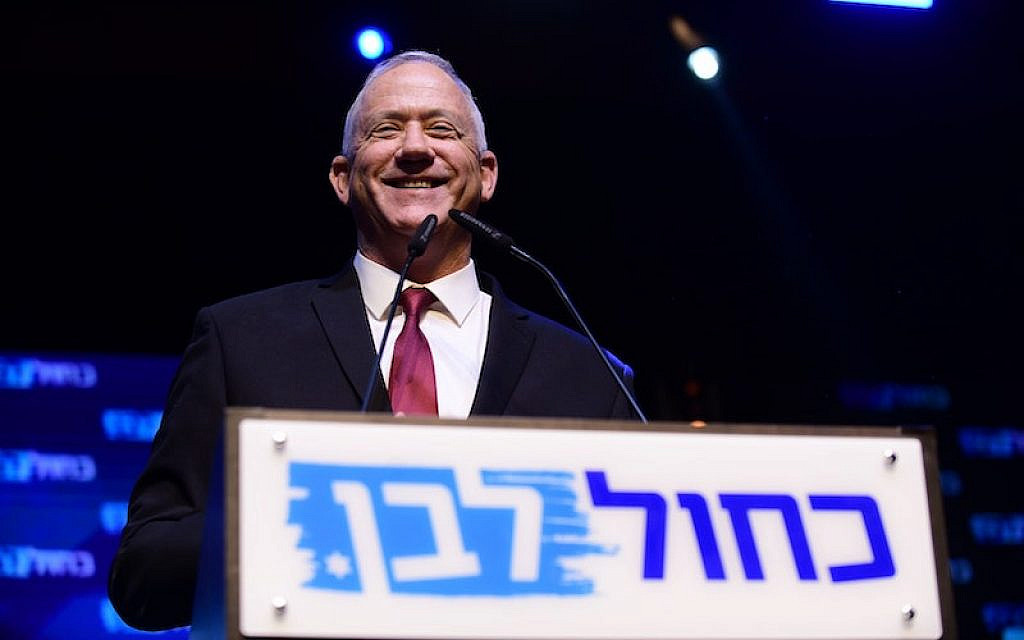Benny Gantz at a campaign rally. (Credit: Tomer Neuberg-JINIPIX)