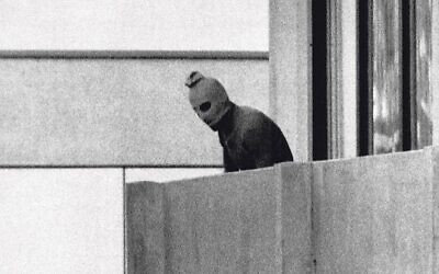 September 1972, an armed Palestinian on a balcony, after terrorists took Israeli team members hostage