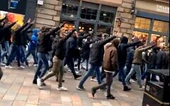 Screenshot from video which shows the Lazio fans reportedly making Nazi salutes Screenshot from video which shows the Lazio fans reportedly making Nazi salutes