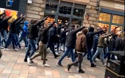 Screenshot from video which shows the Lazio fans reportedly making Nazi salutes