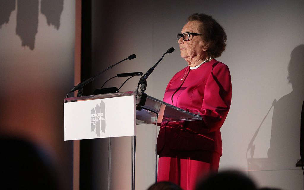 Lily Ebert speaking at a Holocaust Educational Trust dinner