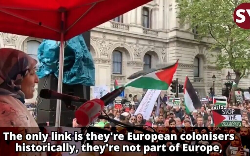 Salma Yaqoob speaking at an anti-Israel rally in London