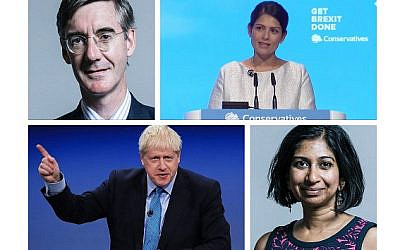 Jacob Rees-Mogg (top left), Priti Patel (top right) and Suella Braverman (bottom right) have all caused controversy with their use of language, but how will Boris Johnson respond to reassure the community? (Credit: Jewish News)
