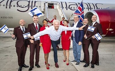 Virgin Atlantic founder Richard Branson touches down at Ben Gurion Airport in Tel Aviv, Israel with CEO Shai Weiss.