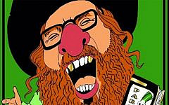 A caricature of an Orthodox Jew distributed by organisers ahead of the Aalst 2020 carnival. (Courtesy of FJO via JTA)