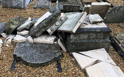 Damaged headstones in Chatham Memorial Synagogue's historic cemetery