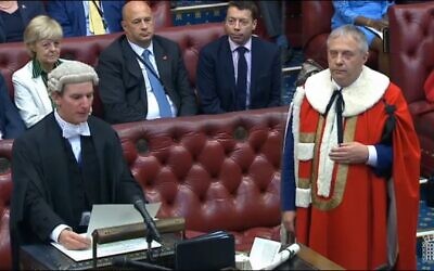 Screenshot from Parliament TV of Lord John Mann being introduced to the House of Lords, swearing an oath of allegiance to the Queen
