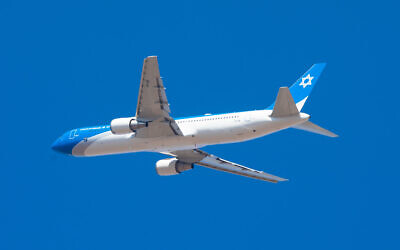 The Prime Minister's plane, a Boeing 767, seen on its first flight test above Tel Aviv, on November 3, 2019. The plane is the Israeli version of Air Force 1, meant to serve the Israeli Prime Minister and the President. Photo by: Nimrod Glikman-JINIPIX