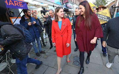 Former Liberal Democrat leader Jo Swinson (left) is greeted by the then  party's candidate for Finchley and Golders Green Luciana Berger (Credit: Aaron Chown/PA Wire)