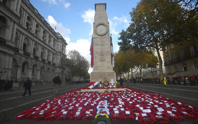 The Cenotaph memorial in Whitehall, central London after the Remembrance Sunday service. Photo credit should read: Victoria Jones/PA Wire