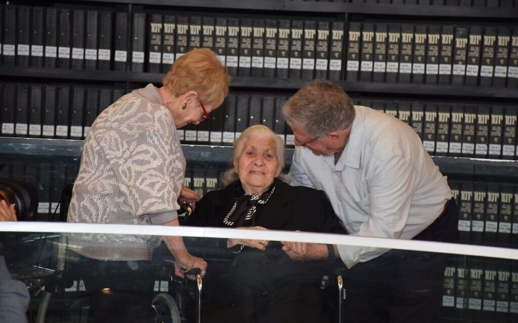 Holocaust survivors Sarah Yanai and Yossi Mor reunite at Yad Vashem with Melpomeni Dina, one of their wartime rescuers who was recognized by Yad Vashem as Righteous Among the Nations (Credit: Yad Vashem)