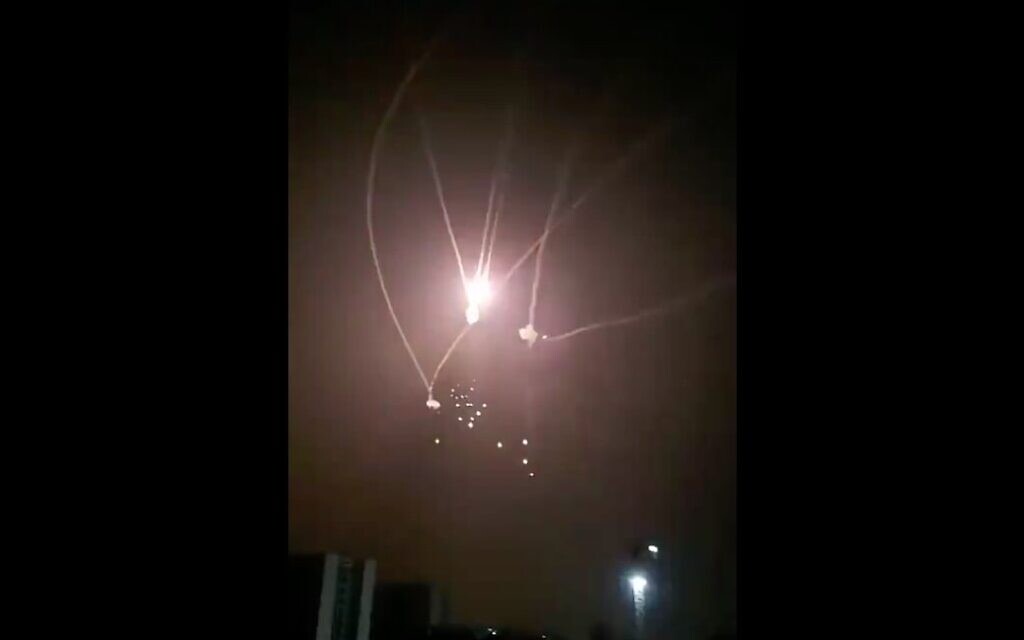 Screenshot from the IDF shows the iron dome missile defence system intercepting a Gaza rocket