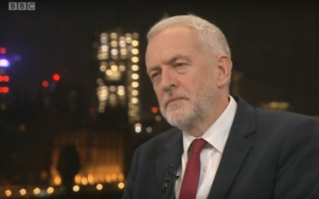 Screenshot from video of Jeremy Corbyn during the Andrew Neil interview.
