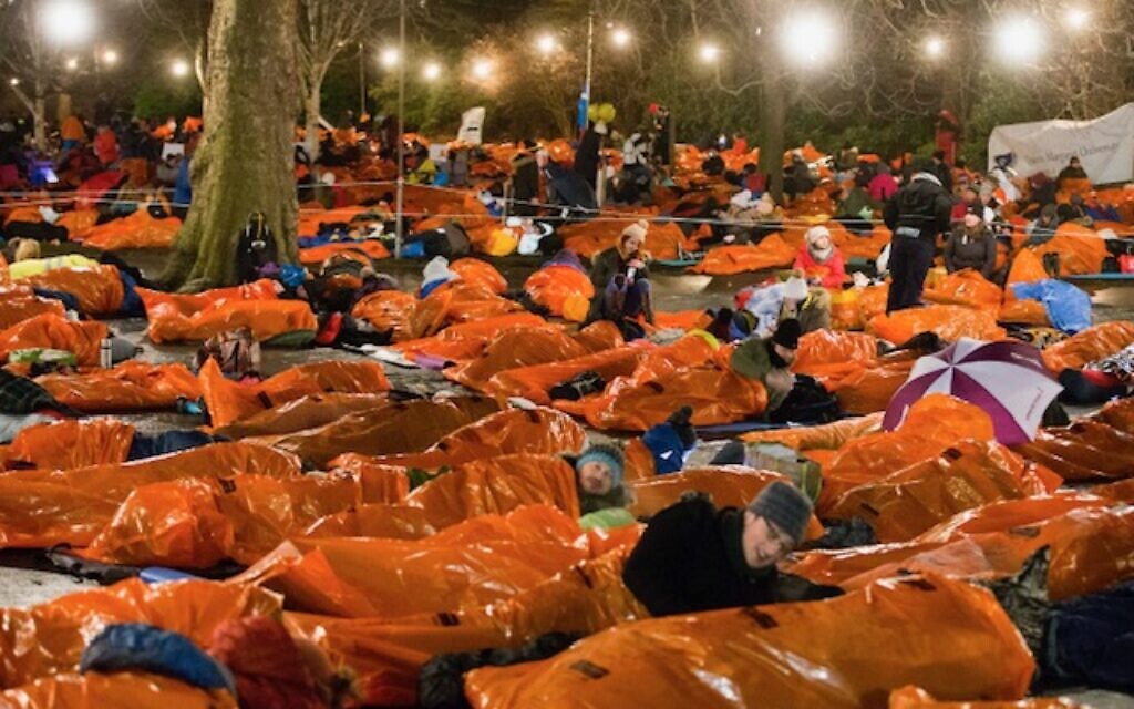 Participants spend the night in an Edinburgh park in 2017 as part of the campaign