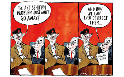A cartoon by Morten Morland in the Times shows Jeremy Corbyn and John McDonnell regretting the fact that Labour MP Luciana Berger had survived a no-confidence vote in her constituency