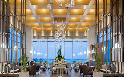 Hilton Tel Aviv's luxurious lobby.