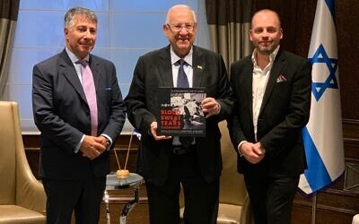 President Rivlin with incoming MDA UK Chair Russell Jacobs (left) and MDA UK Chief Executive Daniel Burger (right) during his flying visit to the UK