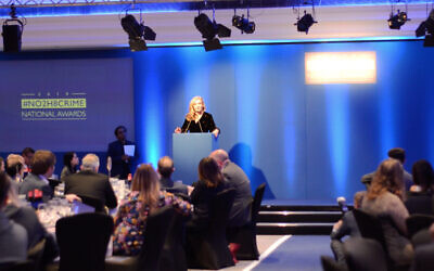 Tracy-Ann Oberman speaking at the No2H8 awards