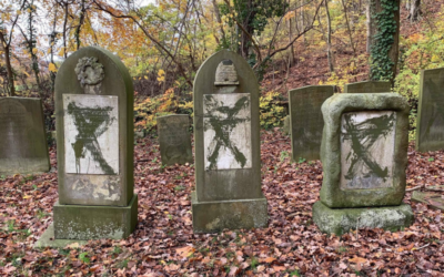 Vandalised headstones at Jewish cemetery in Randers, Denmark