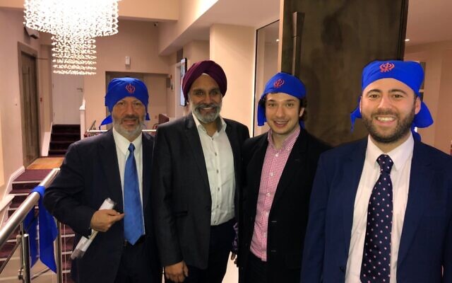 Edwin Shuker, Board vice-president, Bhupinder Singh Bhasin, of Central Gurdwara, Anthony Silkoff, Board interfaith and social action officer, Phil Rosenberg, Board director of public affairs (Credit: Board of Deputies)