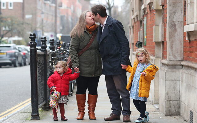 Rebecca Steinfeld and Charles Keidan, with their children Ariel and Eden, arrive at Kensington and Chelsea Register Office (Photo credit: Yui Mok/PA Wire)