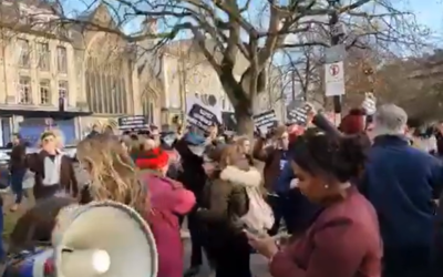 Screenshot from Hannah Rose of the Bristol student protest
