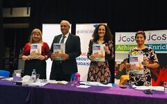 Candidates Isabelle Parasram (Liberal Democrat), Theresa Villiers (Conservative), Emma Whysall (Labour) (Credit: Board of Deputies / Twitter) with Richard Carlowe of Barnet United Synagogue
