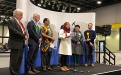 Apsana Begum addressing the vote count (credit: Delfina Mocorrea and Melina Havoutis / YouTube)