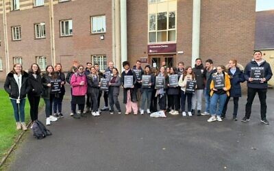 Students calling on the University of Bristol to adopt IHRA definition at protest outside Wills Hall Conference Centre (Credit: Union of Jewish Students / Twitter)