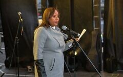 Pnina Tamano-Shata speaking at Chanukah in the Square 2019 (Adrian and Doovy Kelaty (Blend Video and Photography))