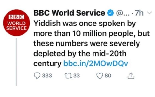 Screenshot of the deleted tweet sent by the BBC World Service last week