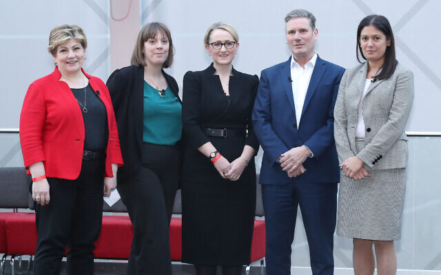 (left to right) Emily Thornberry, Jess Phillips, Rebecca Long-Bailey, Keir Starmer and Lisa Nandy before the Labour leadership husting at the ACC Liverpool. Phillips has since dropped out of the race. (Photo credit should read: Danny Lawson/PA Wire)