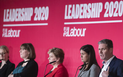 Labour leadership hopefuls at a hustings in January - left to right: Rebecca Long-Bailey, Jess Phillips, Emily Thornberry, Lisa Nandy and Keir Starmer. Photo credit : Danny Lawson/PA Wire via Jewish News