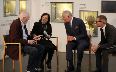 The Prince of Wales meets George Shefi and Marta Wise (left) at a reception for British Holocaust survivors at the Israel Museum in Jerusalem on the first day of his visit to Israel and the occupied Palestinian territories. (Photo credit: Frank Augstein/PA Wire)