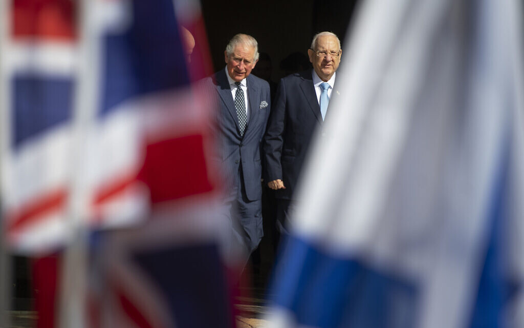 The Prince of Wales with President Reuven Rivlin (right) at his official residence in Jerusalem on the first day of his visit to Israel and the occupied Palestinian territories. PA Photo. Picture date: Thursday January 23, 2020. See PA story ROYAL Charles. Photo credit should read: Victoria Jones/PA Wire