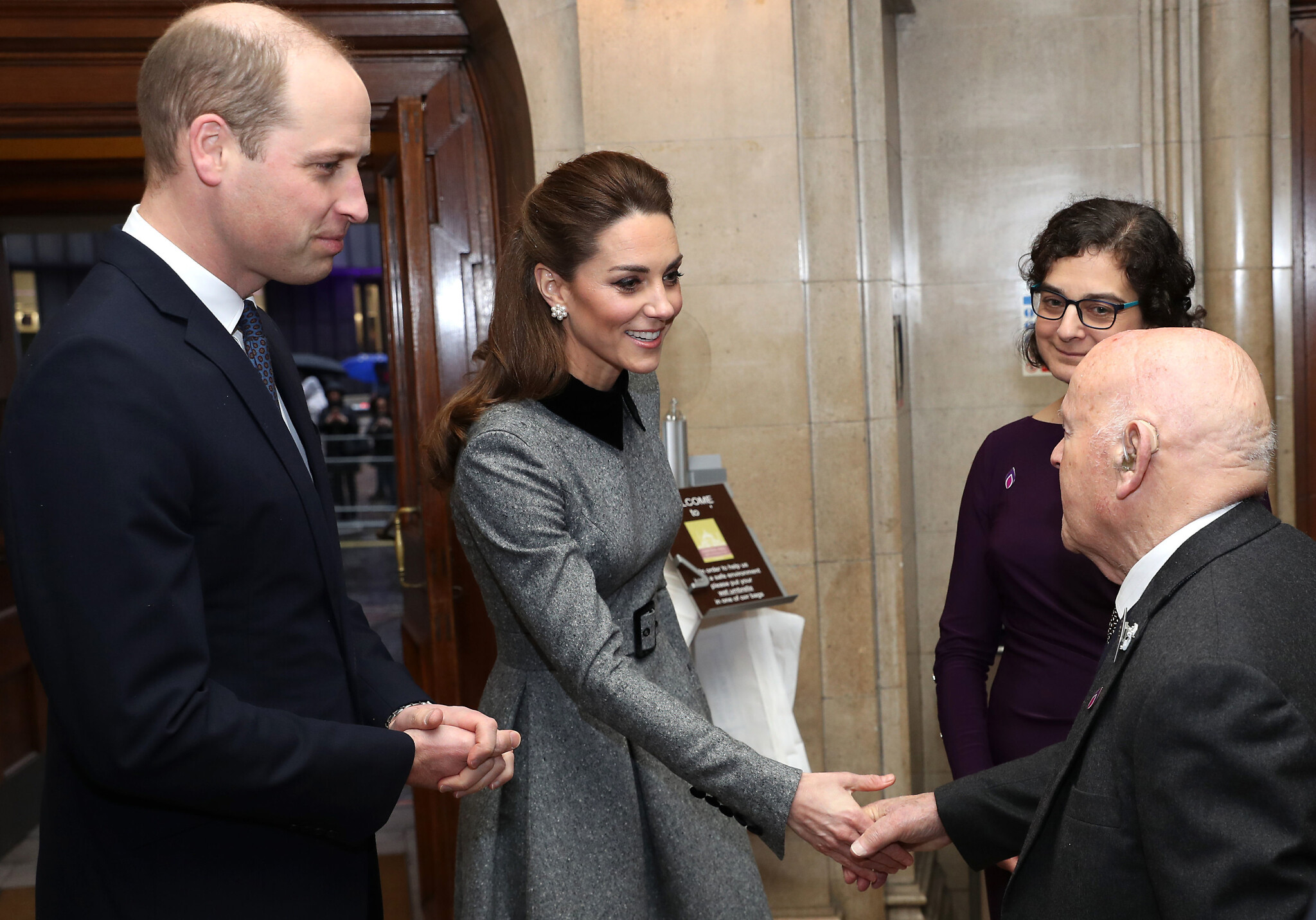 The Duke and Duchess of Cambridge meeting Sir Ben Helfgott during the UK Holocaust Memorial Day Commemorative Ceremony at Central Hall in Westminster, London. (Photo credit: Chris Jackson/PA Wire)