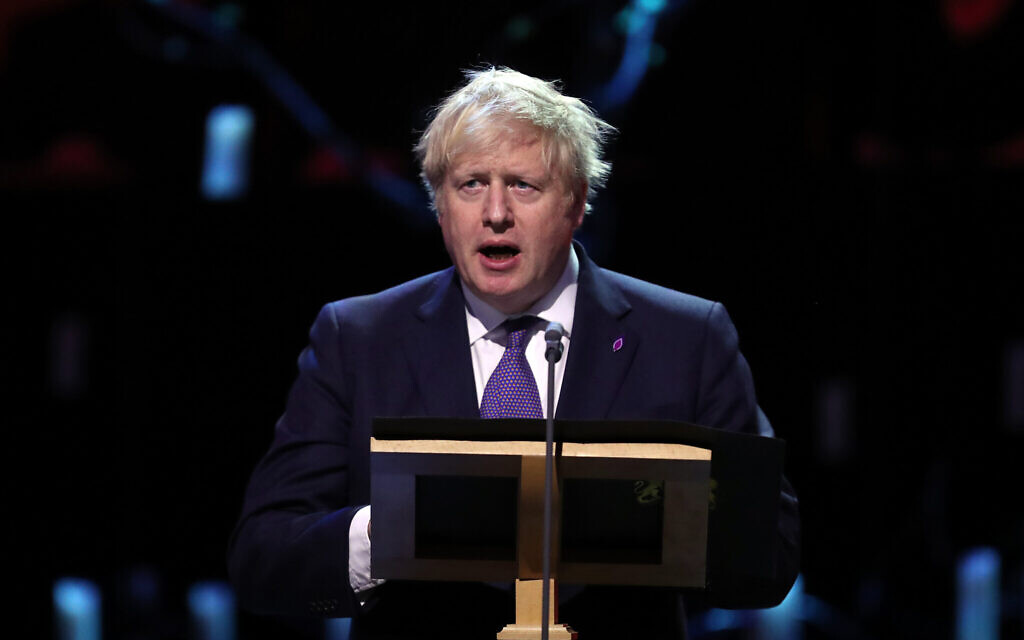 Prime Minister Boris Johnson speaking during the UK Holocaust Memorial Day Commemorative Ceremony at Central Hall in Westminster, London. PA Photo. . (Photo credit: Chris Jackson/PA Wire)