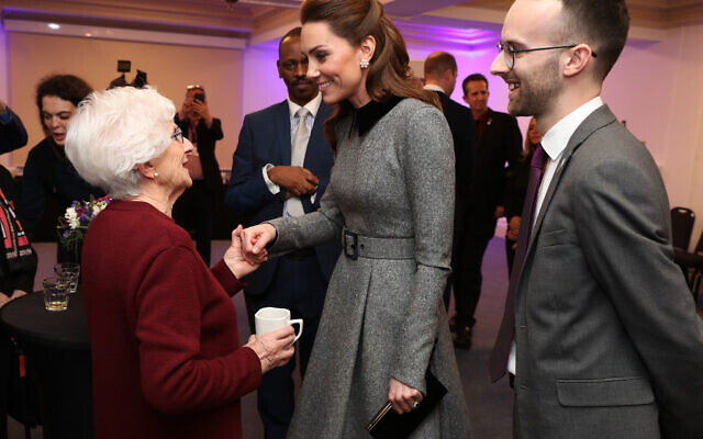 The Duchess of Cambridge speaks with Holocaust survivor Yvonne Bernstein after the UK Holocaust Memorial Day Commemorative Ceremony at Central Hall in Westminster, London.  . (Photo credit: Chris Jackson/PA Wire)