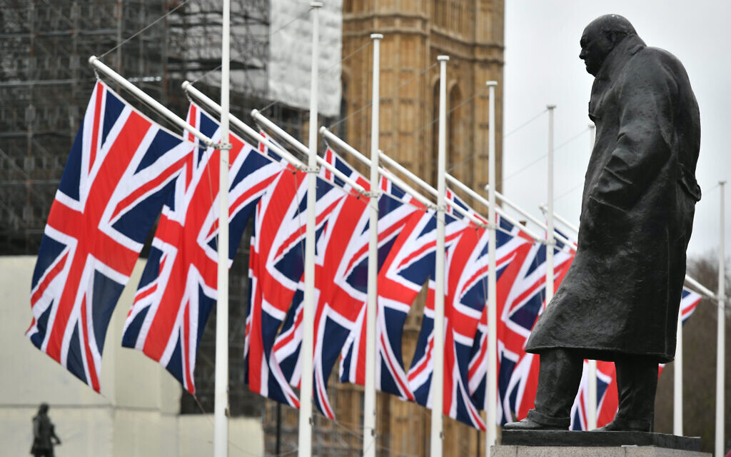 The Winston Churchill statue and Union flags in Parliament Square, London, ahead of the UK leaving the European Union at 11pm on Friday. (Photo credit: Dominic Lipinski/PA Wire)