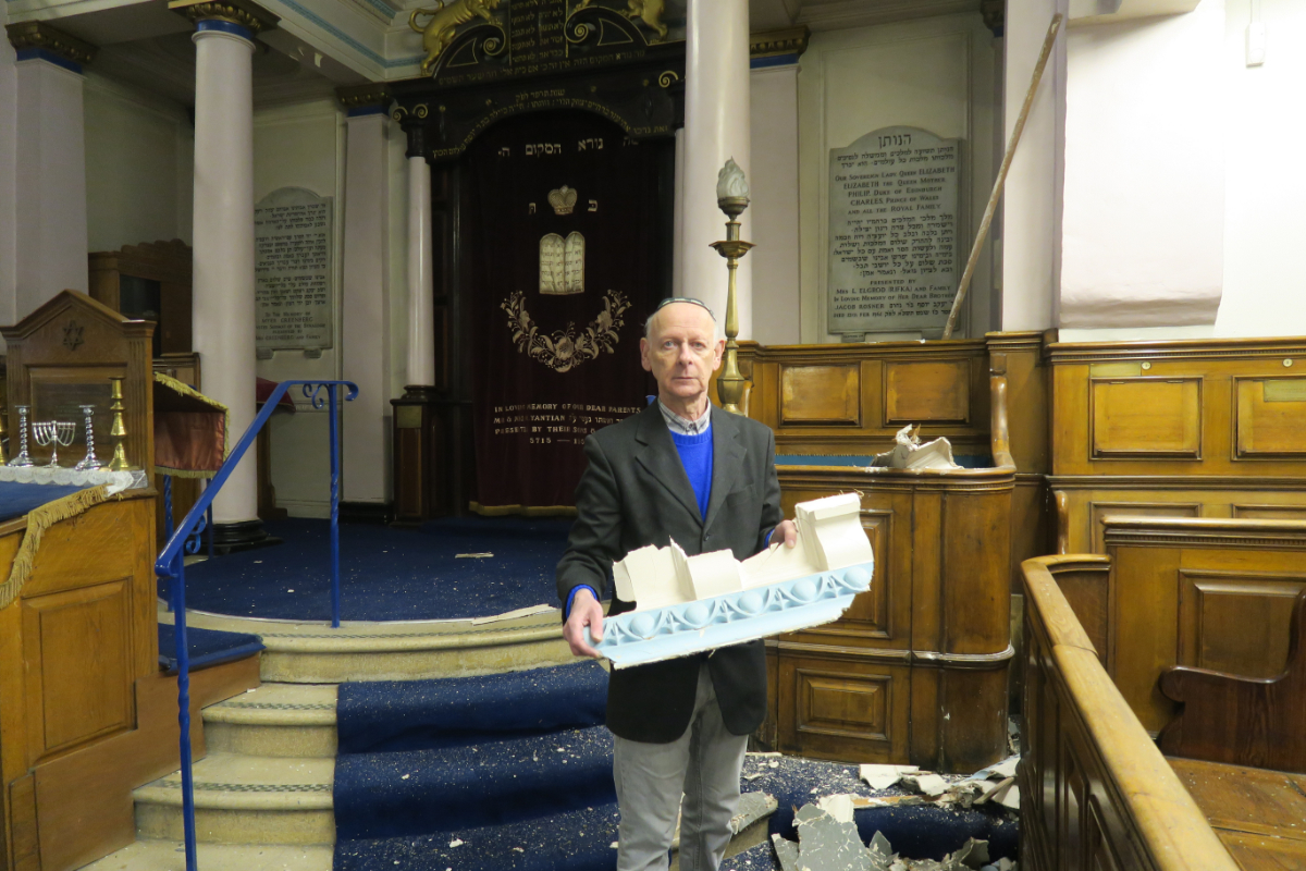 Damage caused to Whitechapel’s East London Synagogue (Credit: Mike Brooke/East London Advertiser)