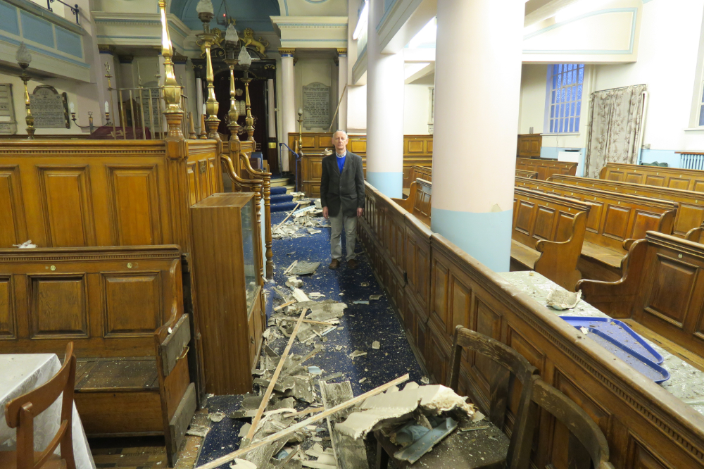 Damage caused to Whitechapel’s East London Synagogue (Credit: Mike Brooke/East London Advertiser)